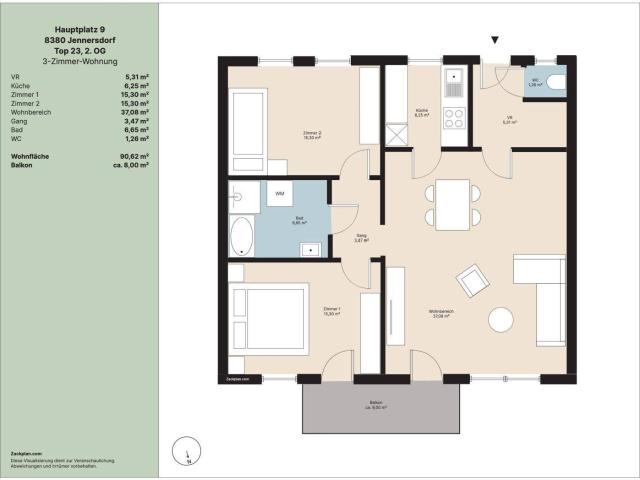 Große 3 Zimmer Whg am Hauptplatz Jennersdorf