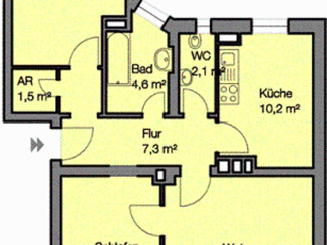 Große Dreizimmerwohnung in Gibitzenhof 3. Obergeschoss ohne Aufzug!