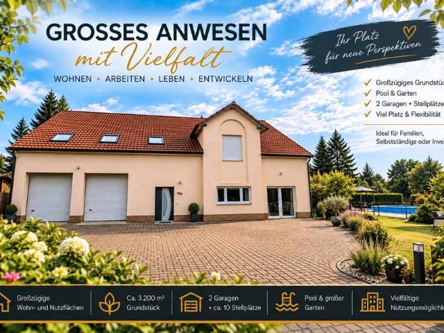 Großes Anwesen auf 3.200 m² mit Pool, Garagen und viel Potenzial