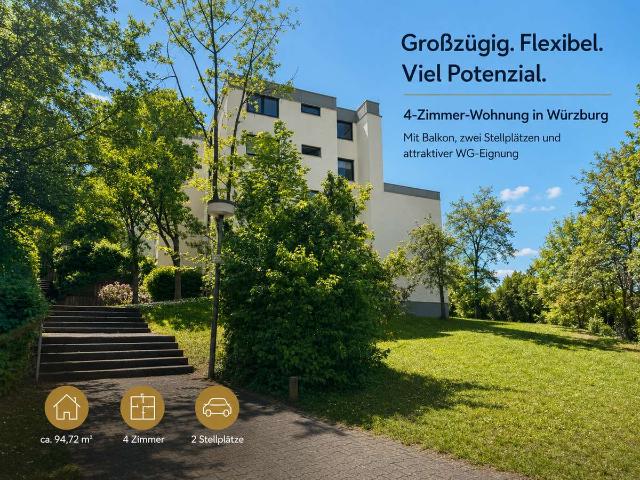 Großzügige 4 Zimmer Wohnung mit Balkon, zwei Stellplätzen und attraktiver WG Eignung