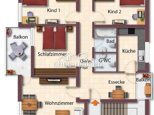 Großzügige 4 Zimmer Eigentumswohnung mit zwei Balkonen in beliebter Lage von Bochum Harpen