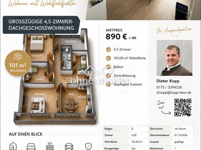 Großzügige 4,5 Zimmer Dachgeschosswohnung