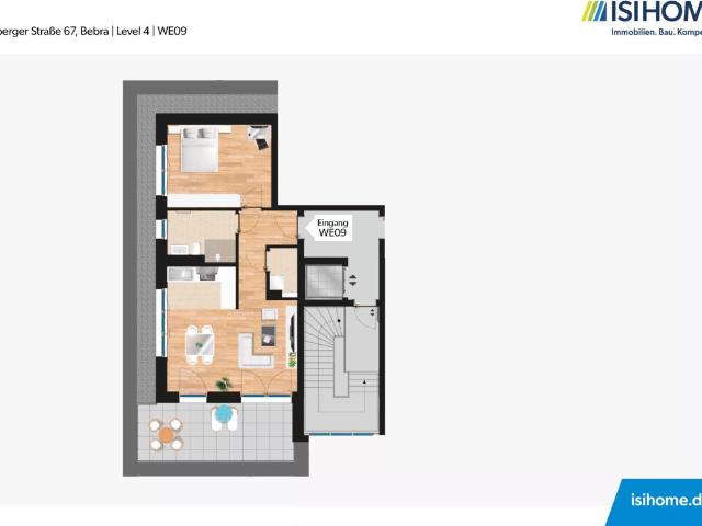 Großzügige 2 Raum WE im DG mit Dachterrasse – ideal für Singles oder Paare – WE09