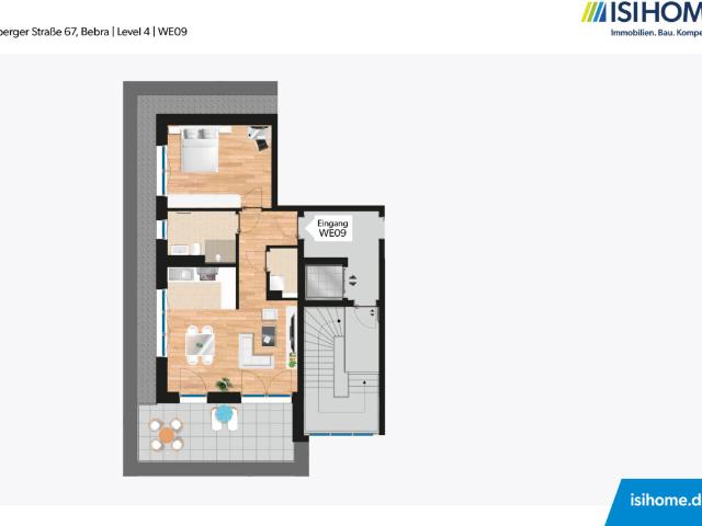 Großzügige 2 Raum WE im DG mit Dachterrasse – ideal für Singles oder Paare – WE09