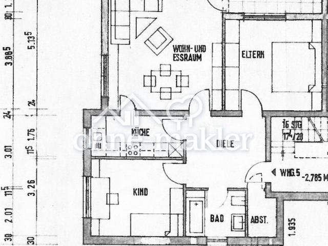 Großzügige 3 Zimmer Wohnung mit Balkon und Gartenmitbenutzung