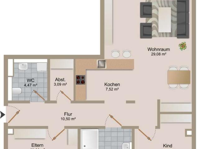 Großzügige 3 Zimmer Wohnung in St. Leon Rot
