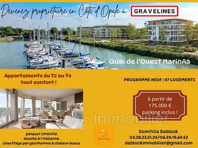 Gravelines 59820 Achat / Vente appartement 2 pièces t2 parking