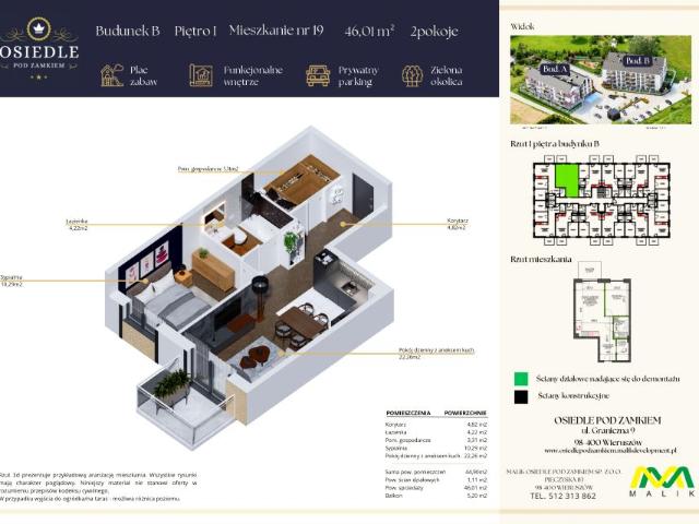 Graniczna 44,76 m², Wieruszów