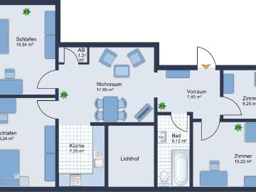 Gut geschnittene 5 Zimmer Anleger Wohnung ideal für 4 Studenten