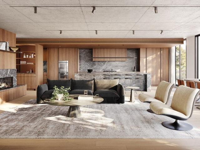 Half floor home with expansive city skyline and park views