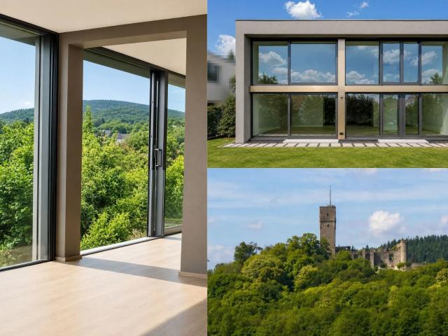 Haus mit moderner, großzügiger Architektur und fantastischem Blick auf den Taunus