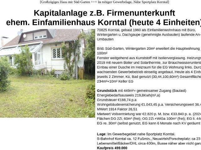 Haus zum Kaufen in Korntal Münchingen 499.000,00 EUR 234 m²