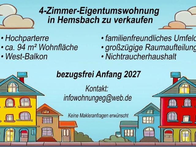 Hemsbach 4 Zimmer Eigentumswohnung Hochparterre zu verkaufen