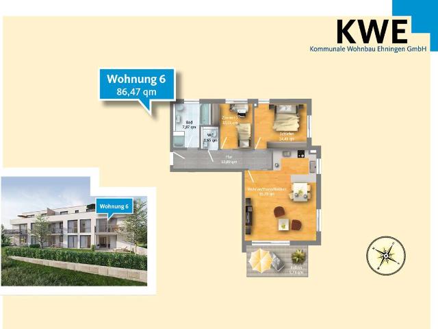 Helle 3 Zimmer Wohnung im Obergeschoss – ideal für Paare: Wohnung Nr. 6