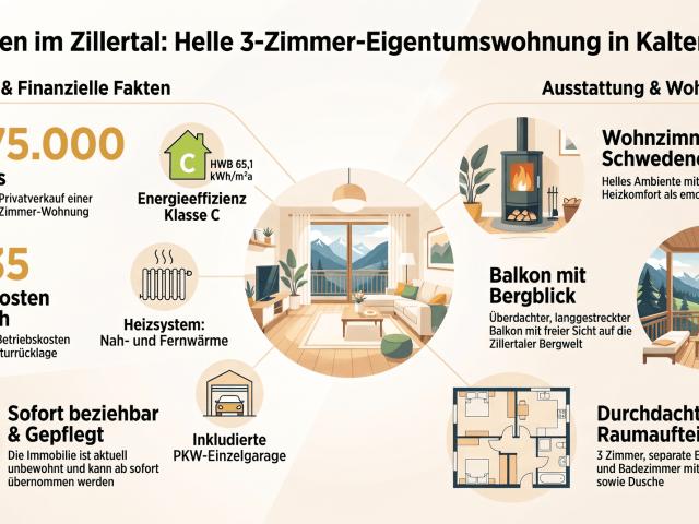 Helle 3 Zimmer Eigentumswohnung in Kaltenbach mit Bergblick, Schwedenofen und Garage
