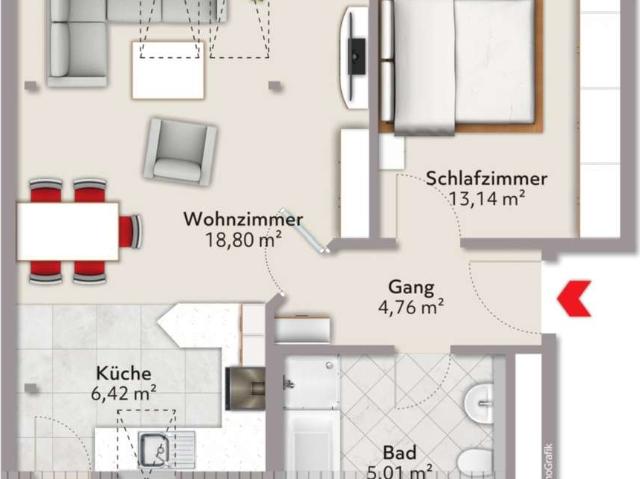 Helle und freundliche 2 Zimmer Dachgeschosswohnung mit Einbauküche und Carport in Waldkraiburg 50 m²