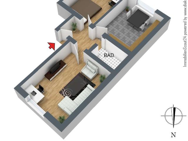 Helle, gepflegte 2 Zi. KDB Wohnung mit neuer Einbauküche in zentraler Lage zu vermieten