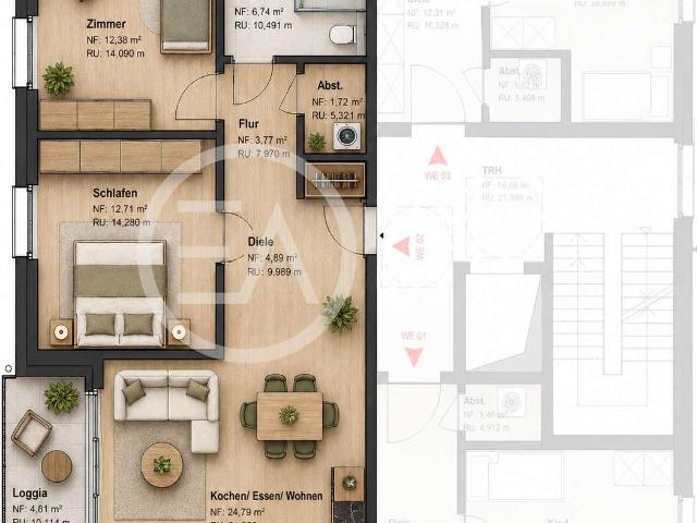Helle neuwertige 3 Zimmer Wohnung mit Balkon