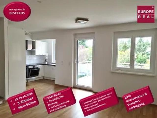 helle, ruhige 3 Zimmer Wohnung mit Balkon, niedrige Energiekosten
