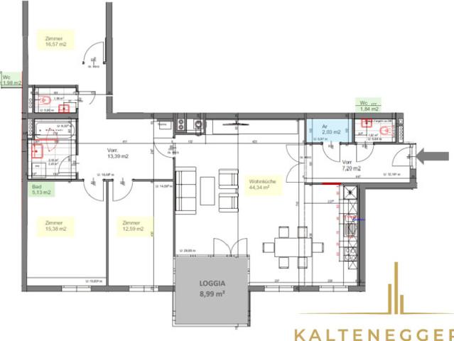 Helle, ruhige 120 m² Wohnung mit Loggia im 3. Stock zum begrünten Innenhof hin