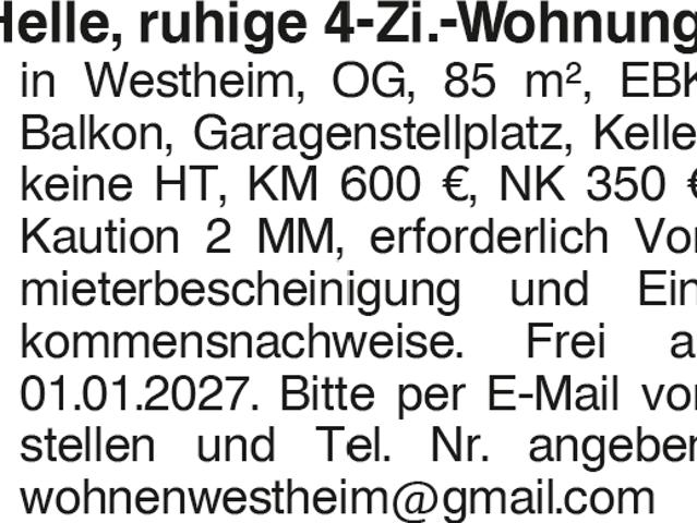 Helle, ruhige 4 Zi. Wohnung