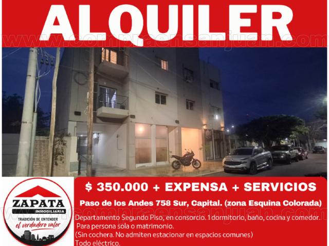 Hermoso Departamento. Zona Esquina Colorada. 1 Dormitorio. Sin Cochera. Impecable