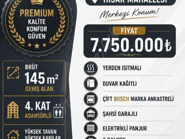 HİSAR MAHALLESİNDE 3+1 SIFIR ŞAHSİ GARAJLI SATILIK DAİRE