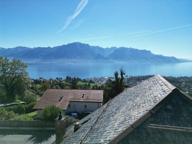 Historique grange rénovée à Chamby avec vue sur le lac et les montagnes