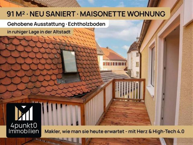 Hochwertig saniert: 3 Zimmer Maisonette, ca. 91 m², Balkon, Tageslichtbad, Eichenholzböden