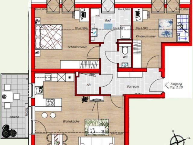 Hochwertige 3 Zimmer DG Wohnung | 96 m² Wohnfläche | mit Balkon & 2 Parkplätzen Ziegelmassiv!