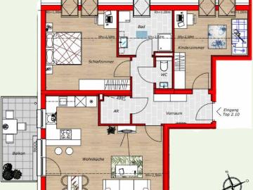 Hochwertige 3 Zimmer DG Wohnung | 96 m² Wohnfläche | mit Balkon & 2 Parkplätzen Ziegelmassiv!