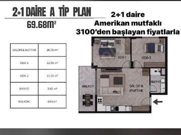 İK'DAN KAZANDA 2+1 AMERİKAN MUTFAKLI HARİKA PROJE!