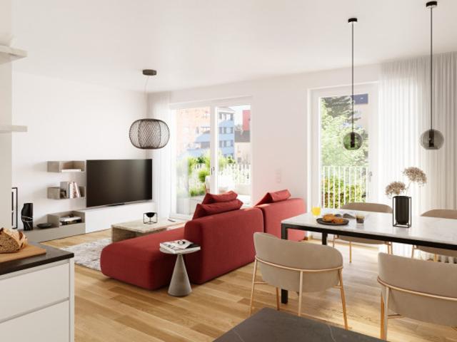 Zur Vermietung oder Eigennutzung perfekt aufgeteilte 2 Zimmer Neubauwohnung mit hofseitiger Loggia