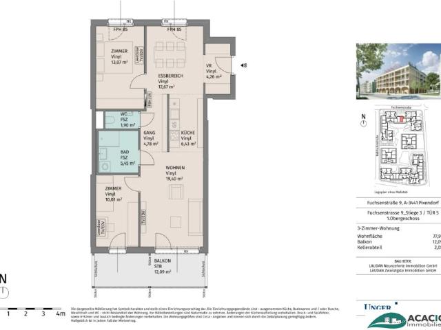 Ihr Wohn t raum im Tullnerfeld 3 Zimmerwohnung mit südseitigem Balkon / Neubau / topmodern / Erstbezug im Grünen wohnen, aber in der Stadt arbeiten Tiefgarage vorhanden!