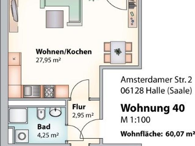 Im Dachgeschoss, mit toller Aussicht. Sanierte 2 Raum mit Duschbad und Balkon in Halles Süden