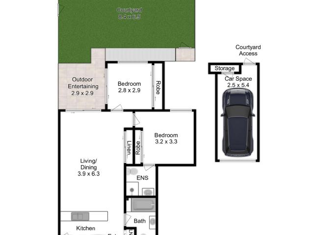 Incredibly rare two bed unit with large private courtyard!