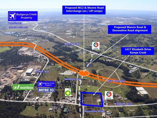 Intersection/Corner of 3 Arterial Roads^ Near M12 Motorway and Western Sydney Airport 2 Ha / 5 Acres in Kemps Creek Outstanding Potential !