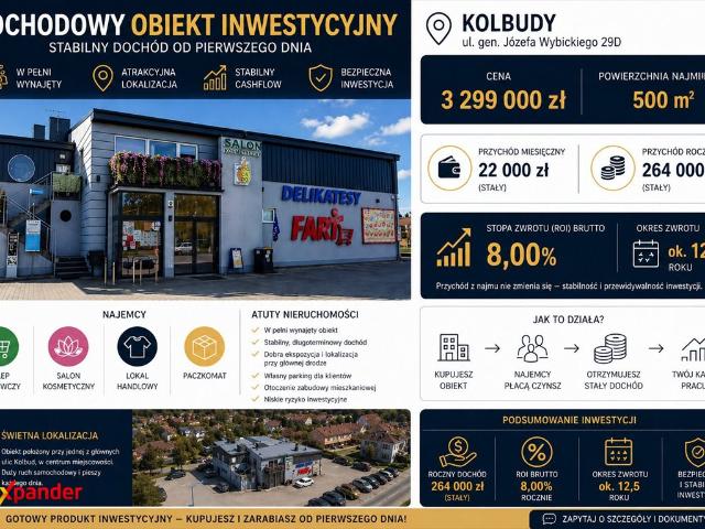 Inwestycja w pełni wynajęty obiekt handlowo usługowy w Kolbudach