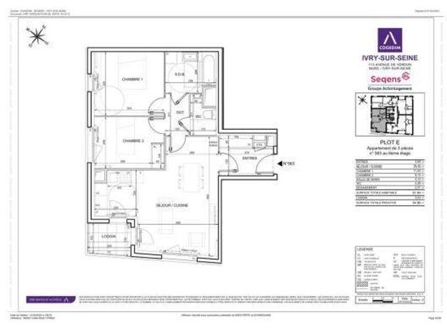 IVRY SUR SEINE Appartement 3 pièces 61.64m2 au 6 eme étage NEUF