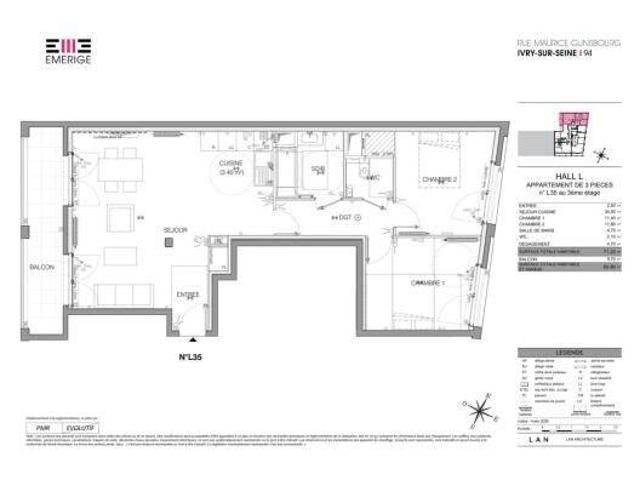 IVRY SUR SEINE Appartement 3 pièces 71.20m2 NEUF avec Balcon S