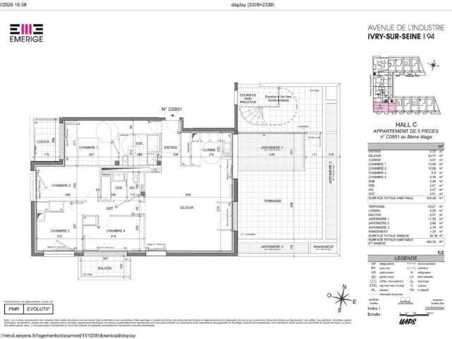 IVRY SUR SEINE Appartement T5 de 104 m2 au 8ème étage SB