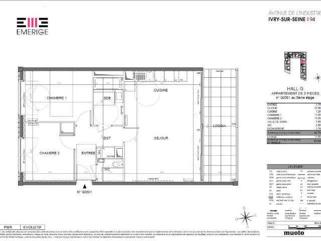 IVRY SUR SEINE Appartement neuf 3 pièces 68,70 m² avec loggia