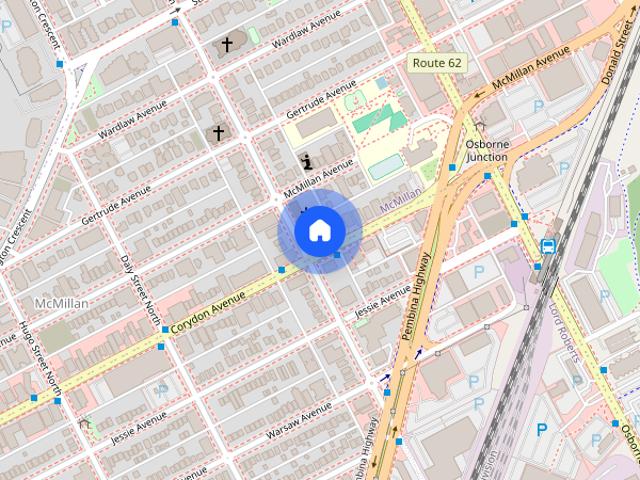 Just steps to transit stops and the Corydon and Osborne transit hub. Walking distance to all the restaurants and shops o