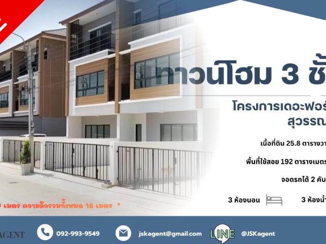 ขายทาวน์โฮม 3 ชั้น โครงการ เดอะฟอร์จูน สุวรรณภูมิ