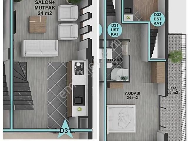 Kabaoğlun'da Site İçerisinde Sıfır 88 M2 1+1 Çatı Dubleks Daire