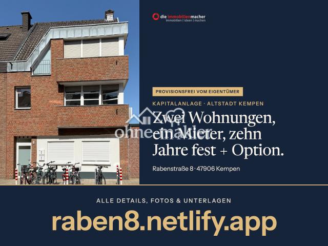 Kapitalanlage Altstadt Kempen: 2 Wohnungen, 10 Jahre fest vermietet, 6,09 % Rendite, provisionsfrei