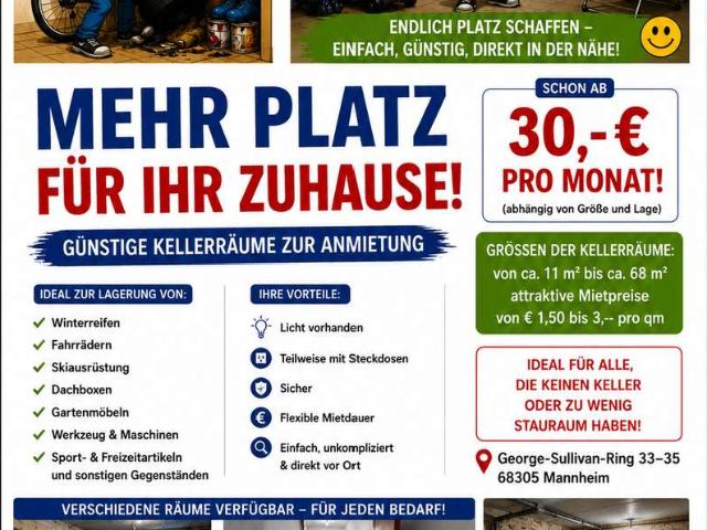 Kellerräumlichkeiten zu vermieten! * von 11m² 68m²