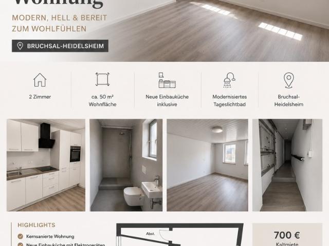 Kernsanierte 2 Zimmer Wohnung mit neuer Einbauküche in Bruchsal Heidelsheim