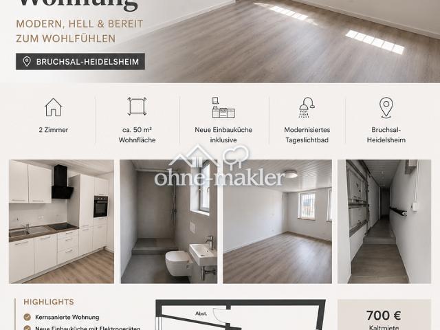 Kernsanierte 2 Zimmer Wohnung mit neuer Einbauküche in Bruchsal Heidelsheim