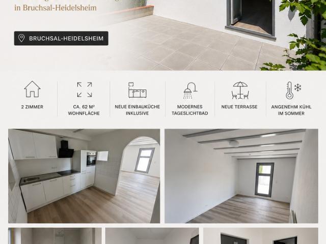 Kernsanierte 2 Zimmer Wohnung mit neuer Einbauküche und Terrasse in Bruchsal Heidelsheim